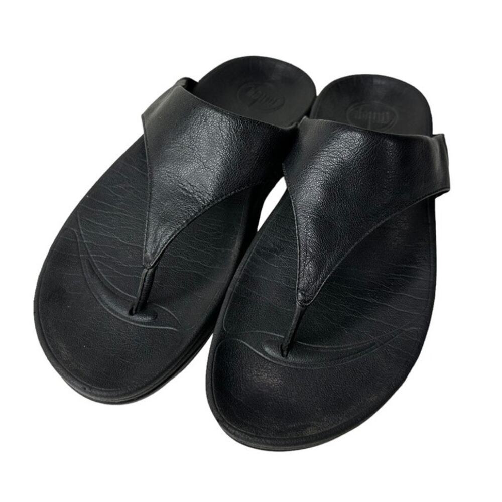 FitFlop Women's Black Leather Strap Flip Flop Sandals Size US 7